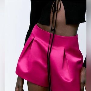 Zara Hot Pink Satin Dress Shorts